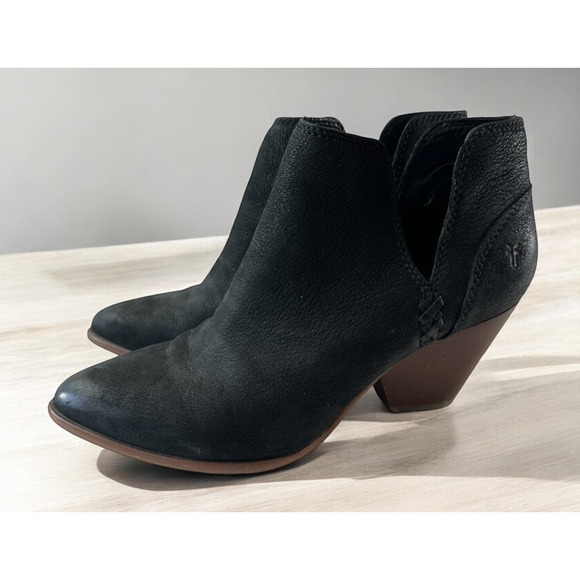 Frye Shoes - Frye Reina Cut Out Ankle Boot Black Pebbled Leather Booties Women's Size 7.5 M